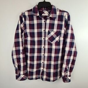 Reitmans Plaid Cotton Stretch Button Front Classic Shirt Women's Medium Roll Tab